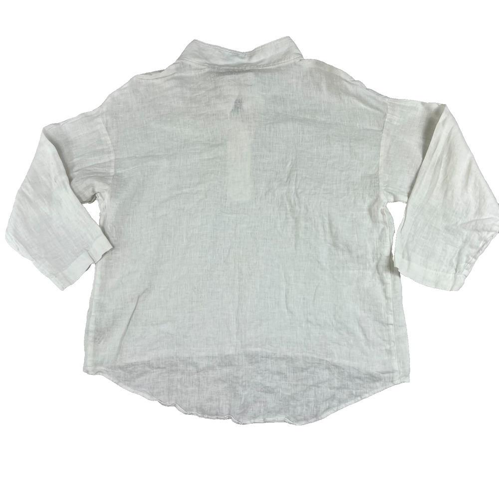 Zara Top Women's Size L White Linen Oversize With Buttoned High Neck - Picture 2 of 8
